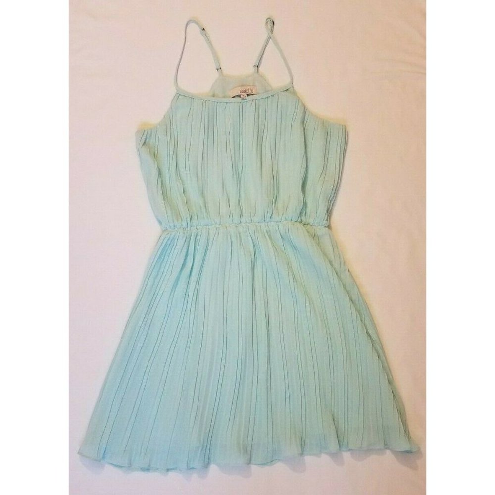 Isabel Lu Sz. M Light Blue Racer Back Adjustable Strap Pleated Short Dress